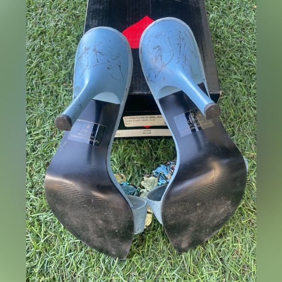 Luichiny Silk & Suede Flower Sandal Blue Slip On Heels Sz(8) - Picture 7 of 7